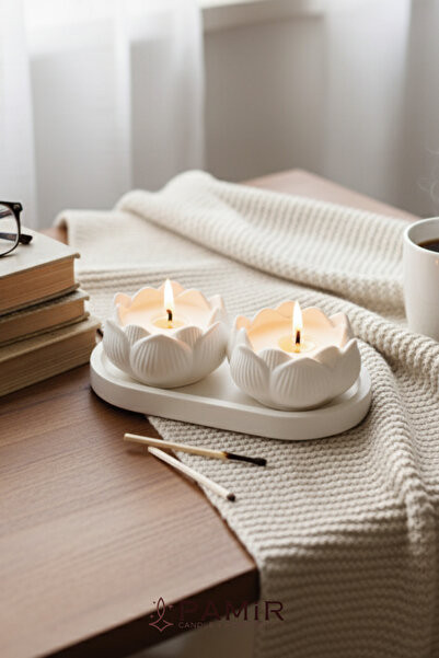 pamircandles İkili Lotus Dekoratif Mum Seti | Vanilya Kokulu | Dresuar Set 3 ...