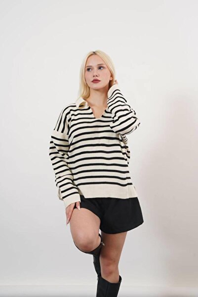 Pafi Moda Pulover de damă Alix de înaltă calitate, cu dungi albe