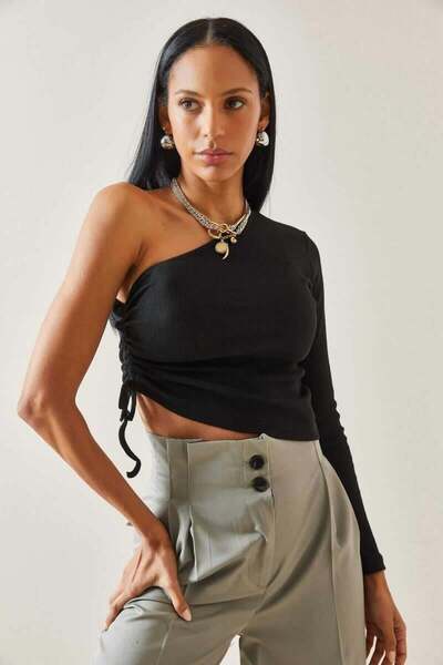 Pafi Moda Bluză neagră cu un singur umăr Berlin de înaltă calitate