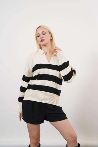 Pafi Moda Pulover cu dungi pentru femei Justo de înaltă calitate bej