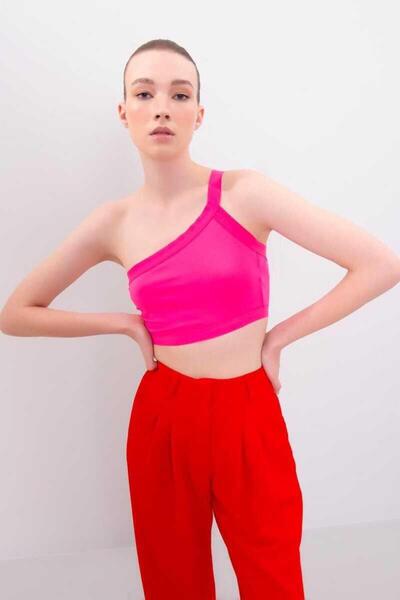 Pafi Moda Ροζ γυναικείο μπλουζάκι με έναν ώμο με λουράκι στο πίσω μέρος υψηλή...