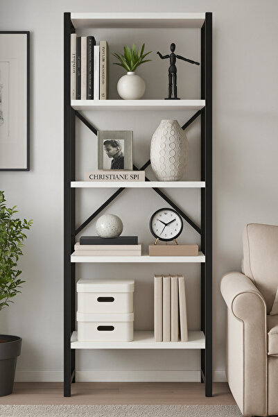 WANDOO Modern Minimal 5 Raflı Kitaplık ve Raflı Dolap 150 cm Kitaplık