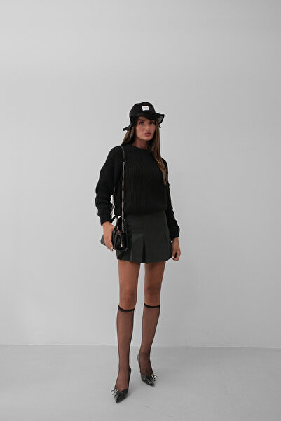 Pafi Moda Pulover tricotat supradimensionat Macarone de înaltă calitate, negru