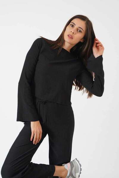 CKM MODA Maya High Quality Women's Wrap Fabric Pleated Back Detailed Set Black