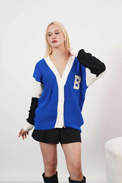 Pafi Moda Rosalie Yüksek Kalite Kadın Armalı Kolej Hırka Mavi