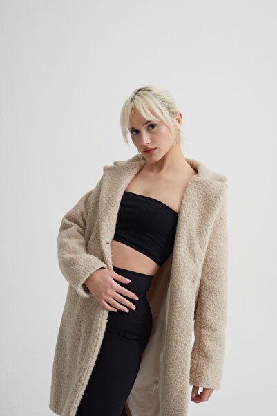 Pafi Moda Lenora Ecru Women's Oversize High Quality Stamp Coat