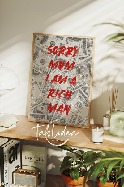 tablodea Pop Art Çerçeveli Poster Tablo, Yazılı Dolar Temalı Minimalist Dekoratif Modern Duvar Tablosu