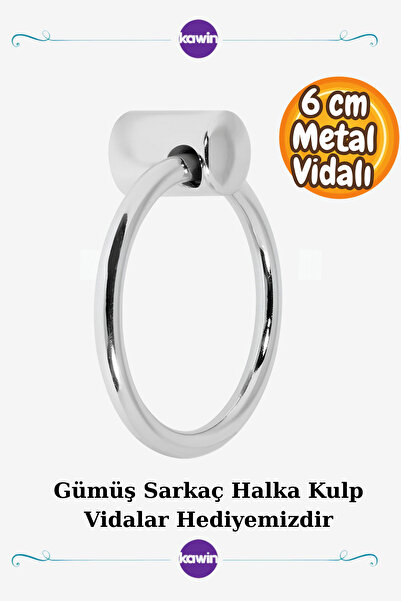 Kawin 60 mm Gümüş Metal Dolap Çekmece Kulpu Halka Mobilya Tutacağı Kulb  6 cm