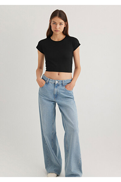 Mavi Černé pruhované základní tričko Crop / Krátký střih 168382 -25745