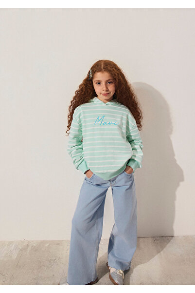 Mavi Logo Printed Striped Green Sweatshirt 7S10100-89148