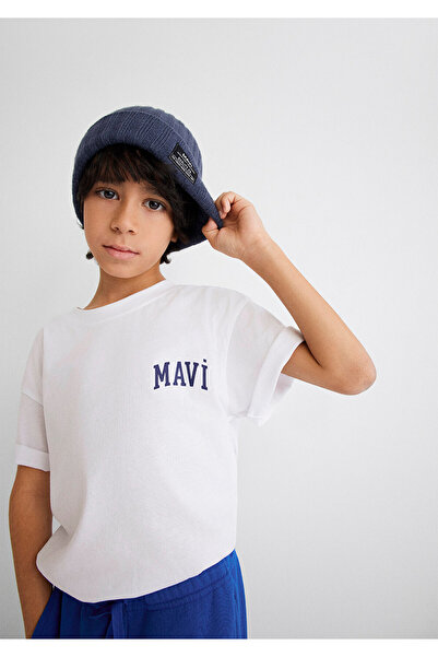 Mavi Emblémával nyomtatott fehér póló laza szabású / laza, laza szabású póló6610200-602