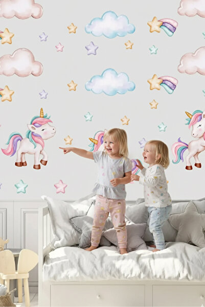 Kt Grup Muhteşem 3'lü Unicornlar 125 Parça Mega Çocuk Odası Duvar Sticker Seti