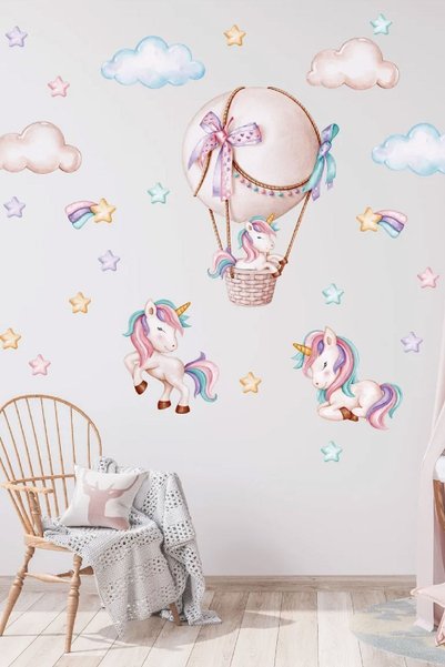 Kt Grup Muhteşem 3'lü Unicornlar 125 Parça Mega Kız Çocuk Odası Duvar Sticker Seti