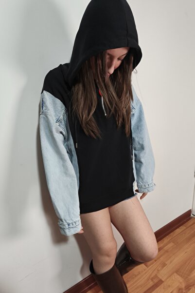 MADAMMERY Jean Detaylı Kapişonlu Sweatshirt Hoodie