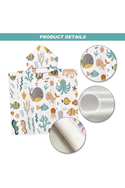 Saharaz Kids Hooded Poncho Bath Towel,Absorbent Microfibre Swimming Bath Towel for Girls Boys,65 x 75 cm