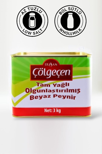Çölgeçen Trakya Tam Yağlı Sert-Orta Sert Beyaz İnek Peyniri 3 Kg(Şirden Mayalı Trakya Peyniri)Katkısız Teneke