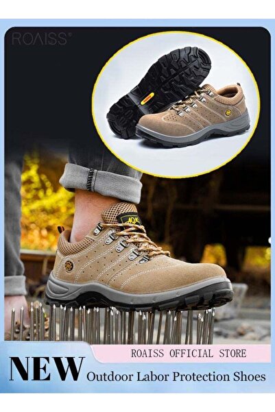 ROAISS Men's Steel Toe Outdoor Work Shoes Comfortable Anti Smashing Puncture ...