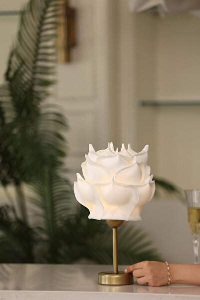 Maison Avf Beyaz Eva Gül Tasarım Kablosuz Pilli Masa Lambası - Alt Uzun Eskit...