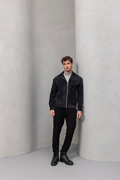 Valiberta Ανδρικό μπουφάν Dreyer Corduroy Fabric με φερμουάρ και τσέπες - Μαύρο