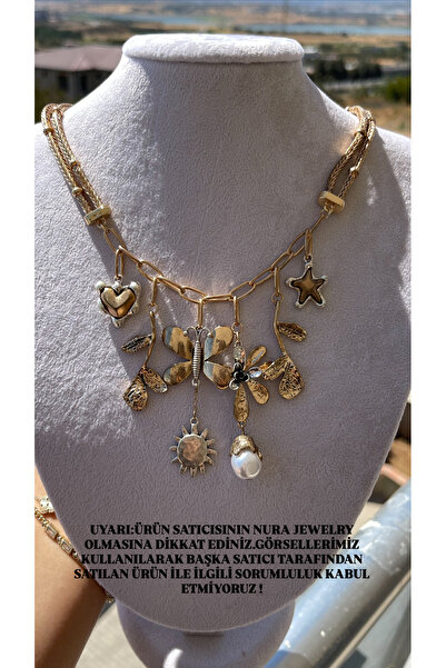 NURA JEWERLYS Çelik Vıp Summer Özel Seri Rose Gold Charmlı kolye