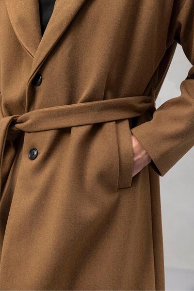 Valiberta Carlo Oversize Kaşe Kumaş Yan Cepli Kışlık Erkek Kaban - Camel