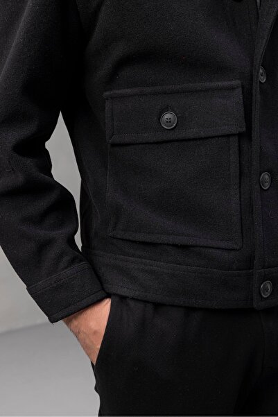 Valiberta Jachetă pentru bărbați Gaspar, cu nasturi din material textil, cu formă confortabilă - negru