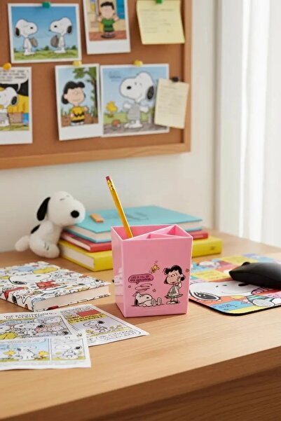 Miniso Snoopy Lisanslı Vintage Serisi 3 Bölmeli Kalemlik (Pembe)