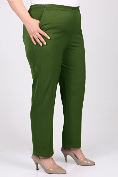 Eslina F-29020 Plus Size Elastic Waist Wide Leg Trousers - Khaki