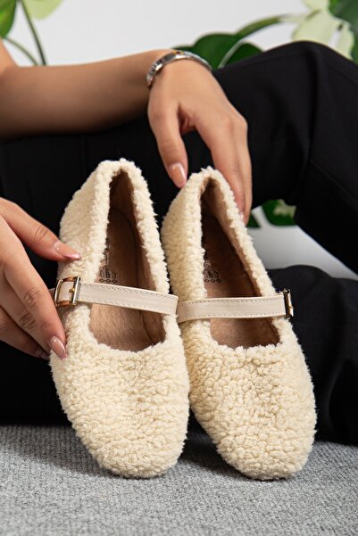 Jackers Kadın Lastik Kemerli Esnek Kıvırcık Kumaş Düz Taban Ev Babeti