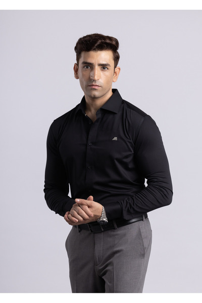 Mannerism The Liquid Bamboo – Black Shirt with Smooth Fluidity, Slim Fit