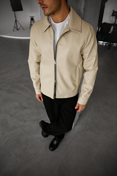 Mach Men's Regular Fit Collared Fur-Lined Leather Jacket