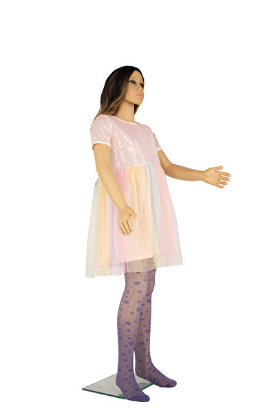 PETRA-ELISA Children's Lycra 20 Den Tights with Evelina pattern, Indigo Grey, 11-13 years