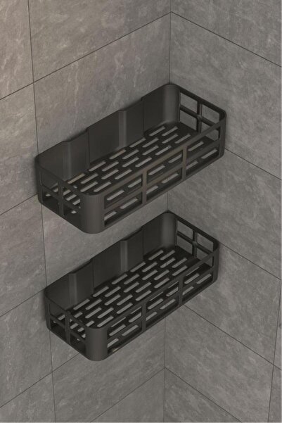 Trend Maison رف حمام ومطبخ من OMAST، حامل شامبو وصابون أسود اللون، منظم لاصق 1830