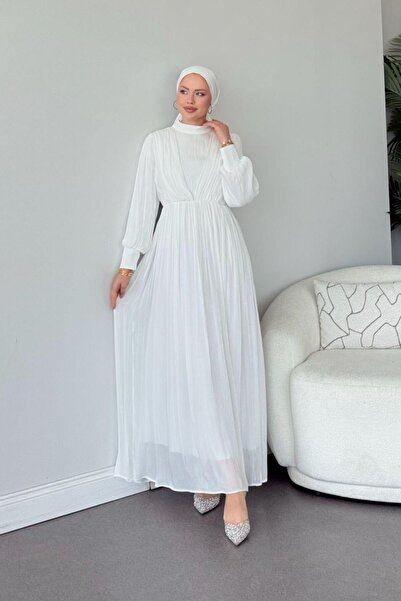 Şule Giyim Seval Beli Kemerli Abiye Beyaz