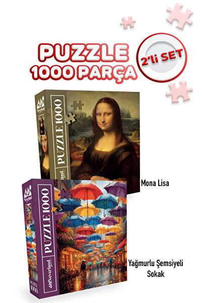 Neverland 2 ADET 1000 PARÇA PUZZLE- MONO LISA VE YAĞMURLU ŞEMSİYELİ SOKAK