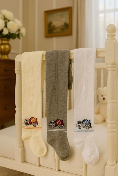 Pico Baby 3lü Unisex Bebek & Çocuk Pamuklu Külotlu Çorap Renkli Araba Desenli