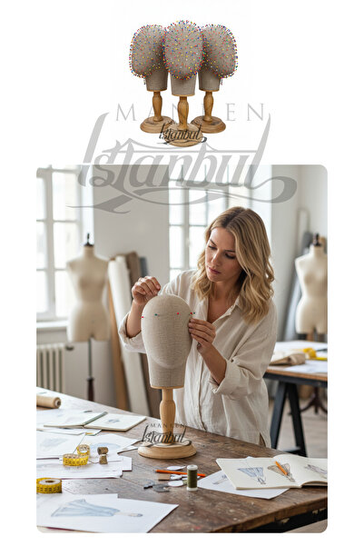 Manken İstanbul Dik Ve Yatay Iğne Batabilen Kumaş Kaplı Ahşap Standlı Kafa Ma...