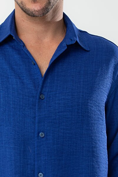 YXC Trend Maker Чоловіча сорочка з льону, оверсайз, світло-синя