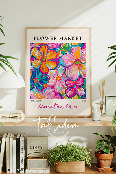 tablodea Tablou cu poster înrămat cu flori în stil retro Amsterdam, pictură d...