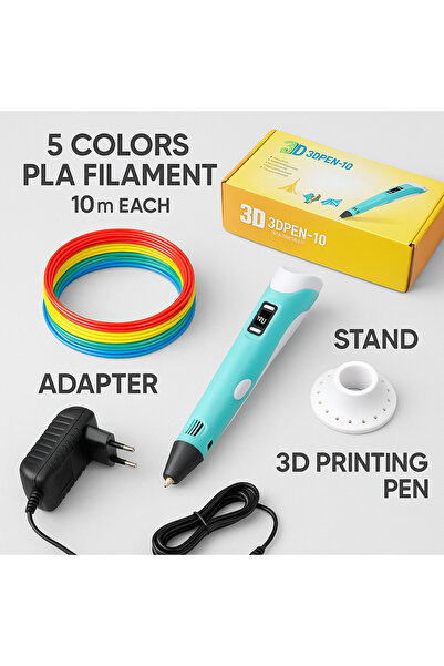 TOUCH SKETC “3D Yazıcı Kalem Seti PLA Filament 5 mt Adaptör, Stand ve Isı Ayarlı 3D Kalem