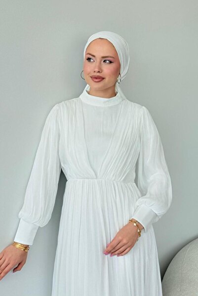 Şule Giyim Seval Beli Kemerli Abiye Beyaz