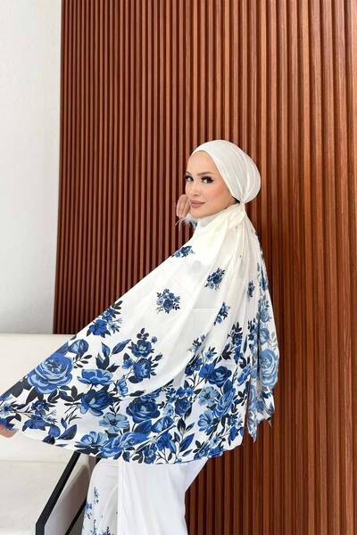 Melike Tatar Desenli Şal 32-506 STD MAVİ