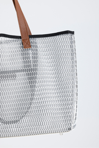 HEYBE'S Women's White Honeycomb Pattern Transparent Large Size Beach and Shopping Shopper Tote Shoulder Bag