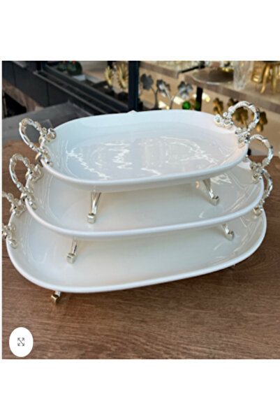 PONCİKPAZAR 3`LÜ YALDIZLI PORSELEN SUNUMLUK