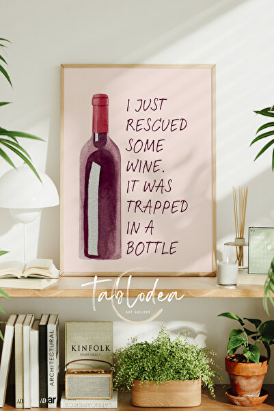 tablodea Bar Şarap Temalı Yazılı Çerçeveli Poster Tablo, Kokteyl Bar Köşesi D...