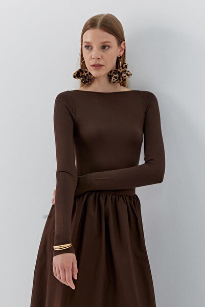 MARKALİSTE Μακρυμάνικο φόρεμα μπαλόνι καφέ