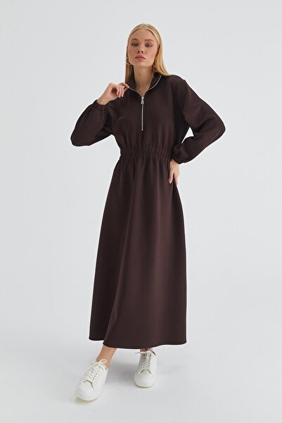 MARKALİSTE Zippered Scuba Dress Brown