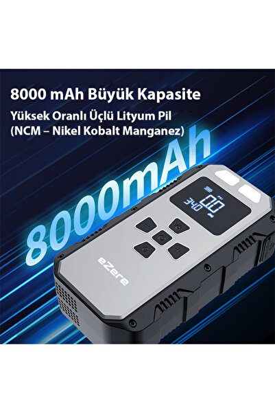 EZERE 4 in1 Lastik Sisirme Pompası, Powerbank Ve Starter Akü Takviye cihazı