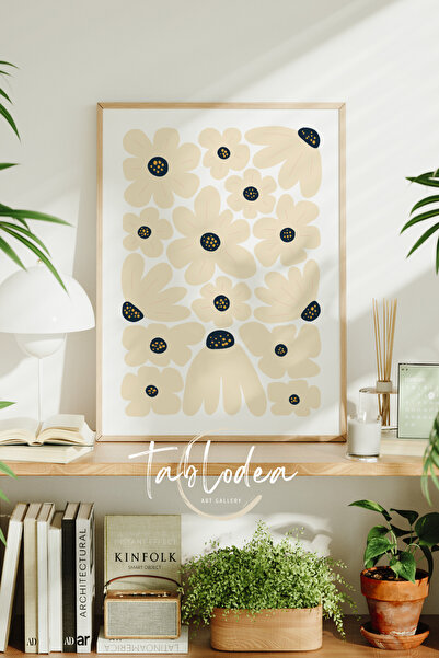 tablodea Soft Renkli Çiçek Desenli Bohem Çerçeveli Poster Tablo, Minimalist D...