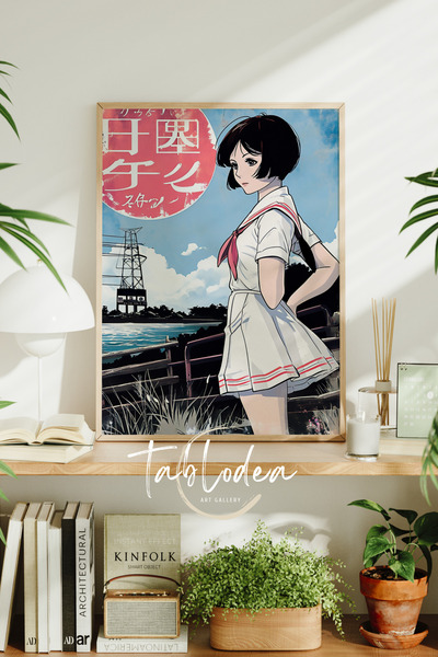 tablodea Pictură cu poster înrămat cu fete anime retro, pictură decorativă ab...